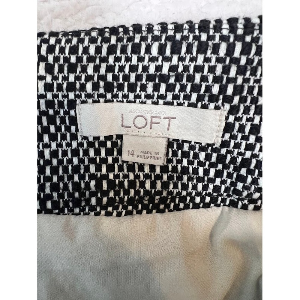 Ann Taylor LOFT Black White Textured Basketweave Pencil Skirt Size 14 Lined Work - Picture 4 of 6